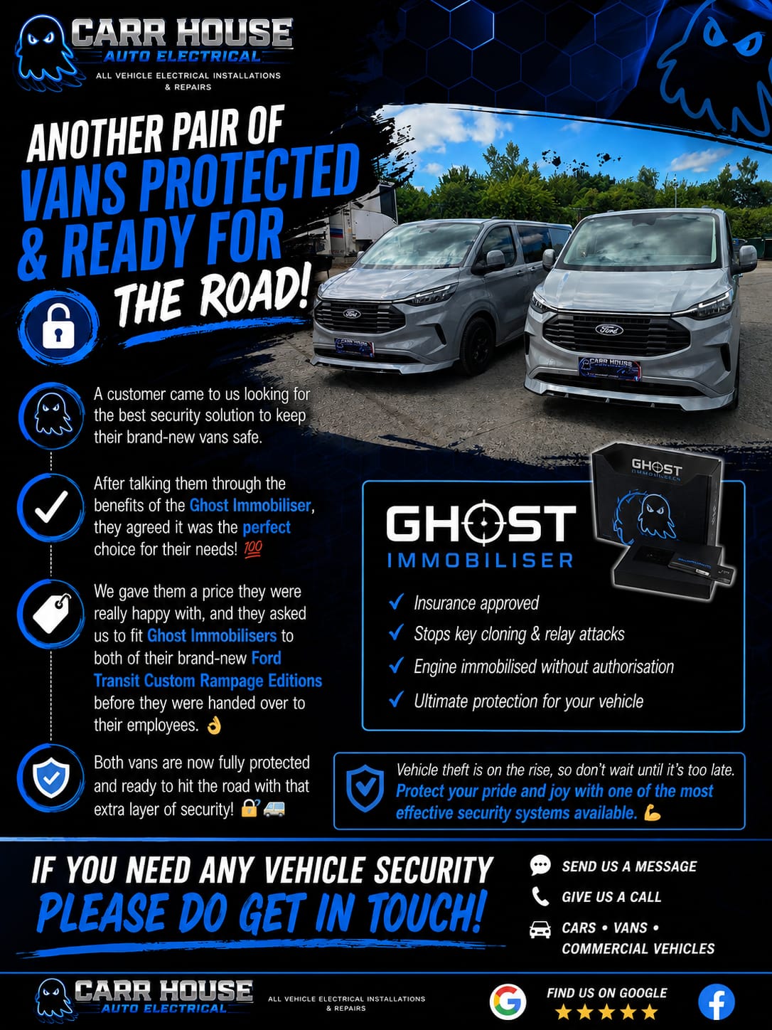 Two Ford Transit Custom Rampage Editions fitted with Ghost Immobilisers